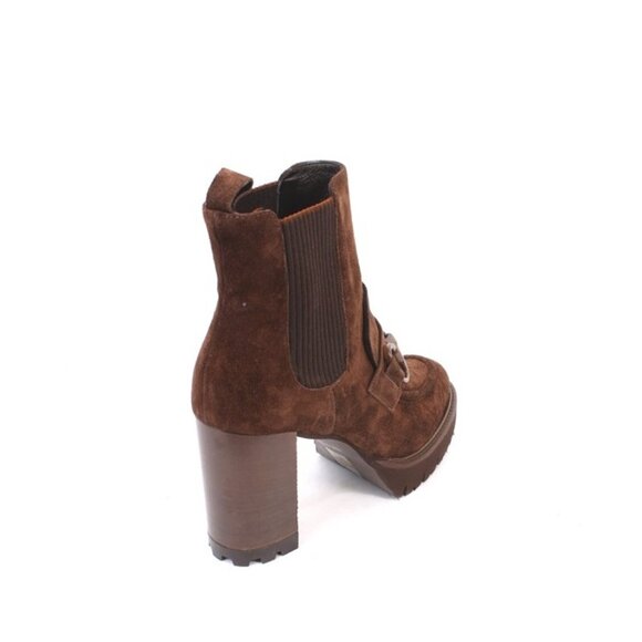 Luca Grossi 164 Brown Suede Leather Pull-Up Ankle Heel Boots - Picture 4 of 8